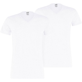 Puma Herren T-Shirt 2er Pack V-Neck, V-Ausschnitt, Kurzarm, uni Weiß L