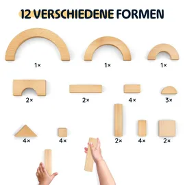 Merle Toys Merle Toys® - Holzbausteine ab 2 Jahren: Kinderspielzeug aus Holz, Montessori Spielzeug, Holzspielzeug, Set aus 30 Bauklötze und Bausteine