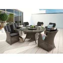 Destiny Garten-Essgruppe »LUNA«, (19 tlg., 6x Sessel, 1x Tisch, 1x Drehteller, inkl. Auflagen), Aluminium, Polyrattan Destiny grau