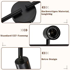 ZMH Deckenstrahler 4 flammig Schwarz E27 Deckenlampe Vintage Schwenkbar Spotleuchte für Küche Flur Wohnzimmer Schlafzimmer - Schwarz