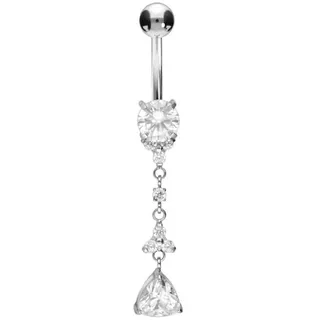 PIERCINGLINE Bauchnabelpiercing Titan Bananabell mit Innengewinde KRISTALLBLUMEN + KRISTALLDREIECK (Bananabells / 1 Stk) silberfarben