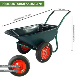 Trutzholm 2-Rad Schubkarre 100 L 160 kg Gartenschubkarre Lufträder Stahlfelge kippsicher Kunststoffwanne