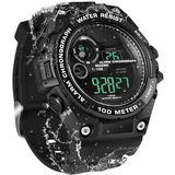 Männer Armbanduhr Sport 10 Atmosphären Wasserdicht fur Schwim Tauchen mit Edelstahlarmband Wecker, Stoppuhr, Zweite Zeitzone, Timer, Kalender, 12 oder 24 Stunden Format