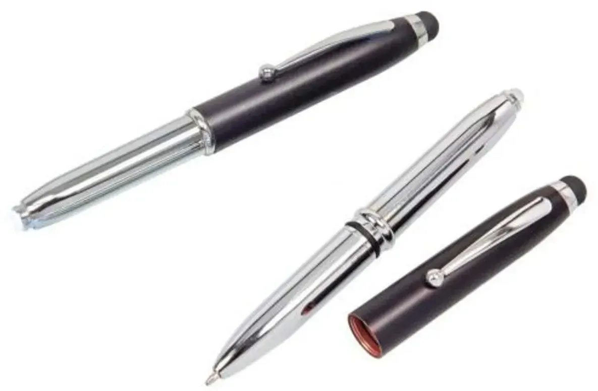 cuurts LED Touchpen Kugelschreiber mit Licht und Smartphone Halterung, silber-schwarz, 5 Stück