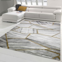 Teppich-Traum moderner Wohnzimmerteppich mit geometrischem Muster in grau Gold, Größe Größe 120x170 cm