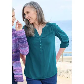 GOLDNER Elegante Viskosebluse mit V-Ausschnitt Petrol 25