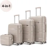 SKYCASES Travel One – 4-teiliges Kofferset Beige – Handgepäck und Reisekoffer 32 60 98 l – Hartschale – 360° leise Rollen - Schwarz