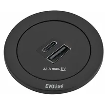 evoline (schulte) EVOline ONE Doppel USB-Port A und C in SCHWARZ / USB-Dose - Schwarz/Silber