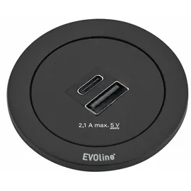 evoline (schulte) EVOline ONE Doppel USB-Port A und C in SCHWARZ / USB-Dose - Schwarz/Silber