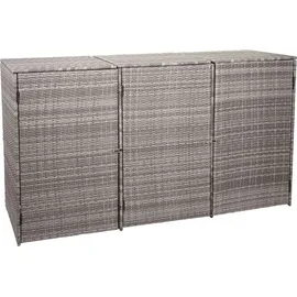 Mendler 3er-Mülltonnenverkleidung HWC-E25, Mülltonnenbox Mülltonnenabdeckung, Poly-Rattan 3x120l ~ grau