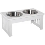 PawHut Erhöhter Hundenapf Futternapf mit 2 Näpfe Wassernapf 2 x 900ml Edelstahlnäpfen Fressnapf Futterstation Hundenäpfe für kleine Hunde Katzen Weiß