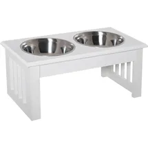 PawHut Erhöhter Hundenapf Futternapf mit 2 Näpfe Wassernapf 2 x 900ml Edelstahlnäpfen Fressnapf Futterstation Hundenäpfe für kleine Hunde Katzen Weiß