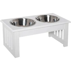 PawHut Erhöhter Hundenapf Futternapf mit 2 Näpfe Wassernapf 2 x 900ml Edelstahlnäpfen Fressnapf Futterstation Hundenäpfe für kleine Hunde Katzen Weiß
