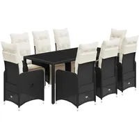 vidaXL 9-tlg Garten-Bistro-Set mit Kissen Schwarz Poly Rattan Modell 8