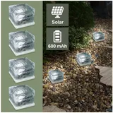 EAXUS Solarleuchte Glas 4er Set mit Dämmerungssensor transparent, weiß