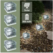 EAXUS Solarleuchte Glas 4er Set mit Dämmerungssensor transparent, weiß