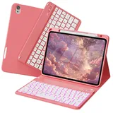 zoyu Tastatur Hülle für iPad Air 11 Zoll 2026/2025/2024, iPad Air 10.9 Zoll 2022/2020 5./4. Gen, Magnetische Bluetooth RGB QWERTZ Tastatur, Stifthalter Rechts, Weiche Stoßfeste TPU Hülle, Rot