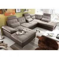 JAKARTA Wohnlandschaft m. Schlaffunktion Couch Sofa Schlafsofa Dunkelbraun/Camel, Ausführung:Rechts - Beige/Braun