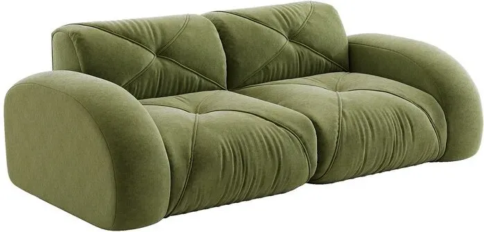 URBAN MEUBLE Rahmenloses modulares 2-Sitzer-Sofa — 204 x 95 x 76 cm — Chenille-Stoff in Grün — Schaumstoff mit hoher Dichte