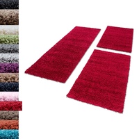 Carpettex Bettumrandung Schlafzimmer 3teilig Shaggy Teppich Hochflor Einfarbig Rot Bettset:2 mal 60x110 + 1 mal 80x150 - Bettvorleger Schlafzimmer Läuferset Weicher Flauschig Bettumrandung Teppich