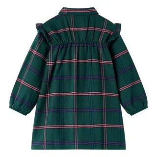 vidaXL Kinderkleid mit Langen Ärmeln und Rüschen Dunkelgrün 92