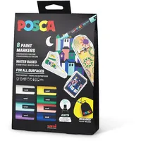Posca 182598 - POSCA Marker Set mit Stoffbeutel, 8 Acrylstifte PC-5M, Permanent Marker 1,8 - 2,5 mm Rundspitze
