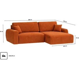 kaiser möbel Ecksofa Cordstoff 2-Sitzer Orange