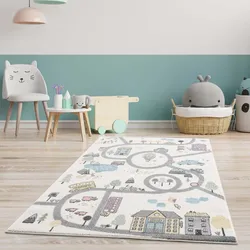 Kinderteppich CARPET CITY "Anime9376", beige (creme), B:80cm H:11mm L:150cm, Polypropylen (PP), Teppiche, Spielteppich, Straßen-Spiel-Teppich, Auto, Weicher Flor, Pflegeleicht, Kinderzimmer