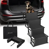 Navaris Faltbare Auto-Hundetreppe - 4 stufige Hundetreppe - Stabile Hundeleiter - Haustiertreppe - Faltbare Hundetreppe - Mit Tragetasche - 36 cm breit - Schwarz