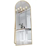 DAHUEN Standspiegel, gewölbt, 162 x 53 cm, Ganzkörperspiegel, Wandspiegel mit Aluminiumrahmen, großer Standspiegel zum Aufhängen, für Ankleidezimmer, Wohnzimmer, Schlafzimmer (Goldfarben)