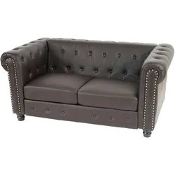 Mendler Luxus 2er Sofa Loungesofa Couch Chesterfield Kunstleder 160cm ~ runde Füße, braun