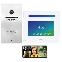 1 Familienhaus 2 Draht BUS WLAN Video-Türsprechanlage HD 170 Grad Weitwinkelkamera -Außenstation in Silber 2x 7 Zoll Monitor