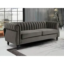 vente-unique Chesterfield-Sofa - 3-Sitzer - Samt - Grau - TRUMBO
