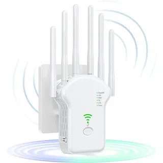 2024 Neuestes WLAN Verstärker 1200Mbit/s,WLAN Repeater Dual Band WLAN Verstärker Signalverstärker mit 2 LAN Ports, WPS,3dBi x6 Antennen kompatibel zu Allen WLAN Geräten