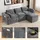 Okwish Dreisitzer Ecksofa mit Hocker, Kissen, Getränkehalter und 2 Seitentaschen, In Chenille Grau