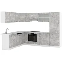Vicco Eckküche, Grau, Weiß, Holzwerkstoff, L-Form,Formgebogen, 287x81.6x46 cm, Küchen, Eckküchen, Eckküchen ohne Geräte