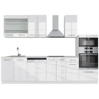 Vicco Küchenzeile Weiß Hochglanz/Weiß 300 cm mit Hochschrank, AP