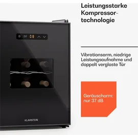 Klarstein Freistehender Weinkühlschrank 1 Zone, Getränkekühlschrank Klein, Kleiner Weinschrank, Wein-Kühlschrank Klein mit Glastür, Indoor/Outdoor