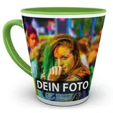 Tasse selbst individuell gestalten/Personalisierbar mit eigenem Foto bedrucken/Fototasse/Motivtasse/Werbetasse/Firmentasse mit Logo/Konische Tasse Innen & Henkel Hellgrün