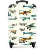 NoBoringSuitcases.com© Kinderkoffer Flugzeuge - Blau - Kinder - Orange 55x35x20cm, 4 Rollen, Kinder Koffer Klein, Trolley Handgepäck bunt 35 cm x 55 cm x 20 cm