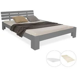 Homestyle4u Holzbett 140 x 200 cm Grau