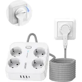 LENCENT 4 Fach Flachstecker Steckdosenleiste, USB Steckdosenleiste mit Überspannungsschutz, 4 AC, 3 USB und 1 Typ C Anschlüsse, Steckerleiste mit 2M Geflochtenem Kabel für Wandsteckdose