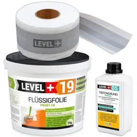 LEVEL PLUS Dichtset Flüssigfolie 7 kg Dichtband 5 m Tiefengrund 1 L Abdichtungsset Innen Außen Dusche Bad Küche