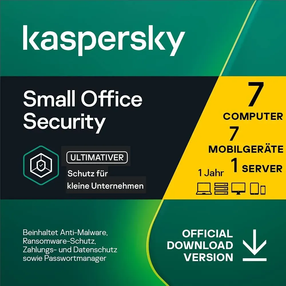 Kaspersky Small Office Security | 7 Geräte 7 Mobil 1 Server | 1 Jahr | Windows/Mac/Android/WinServer | für kleine Unternehmen | Aktivierungscode per Email