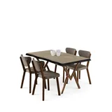 Modernes 5-teiliges Esszimmer-Set mit Tisch und Stühlen, MDF mit Metallbeinen, Cappuccino & Travertin, stilvolles skandinavisches Design