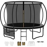 Snol Trampolin Outdoor Ø 222/305/366/427 cm, Kindertrampolin Gartentrampolin für Kinder, Komplettset mit Sicherheitsnetz, Schuhnetz und Leiter, Schwarz