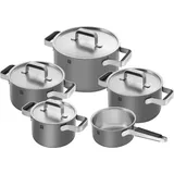 Zwilling Topf-Set »Pure«, Edelstahl 18/10, (Set, 5 tlg., 3 Kochtöpfe (16, 20 & 24 cm), Bratentopf 20 cm, Stieltopf 16 cm), Stay-Cool-Griffe, 3-lagige Bodentechnologie, grau