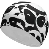 Black and White Panda Damen-Badekappe für langes Haar, hochelastische Schwimmkappen für Damen, Herren, Unisex, Erwachsene, Badekappen, hält Ihr Haar trocken