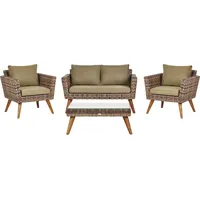 BELIANI Gartenmöbel Set Dunkelbraun und Olivgrün Rattan Sicherheitsglas Textil inkl. Kissen 4-Sitzer Terrasse Outdoor Modern - Grün/Braun