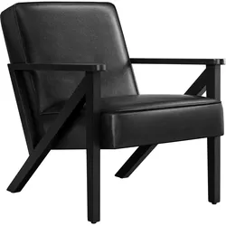 Yaheetech TV Sessel Relaxsessel Kunstleder Loungesessel Polstersessel Einzelsofa mit Massivholzbeinen für Balkon/Wohnzimmer/Empfangsbereich Schwarz